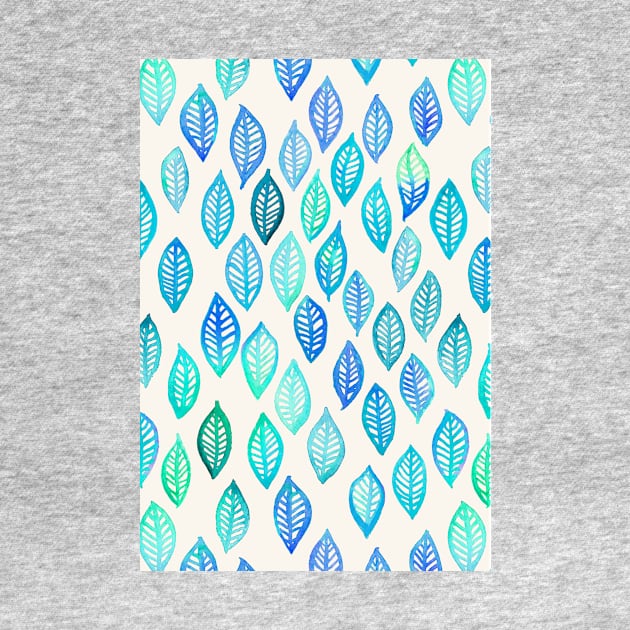 Watercolor Leaf Pattern in Blue & Turquoise by micklyn